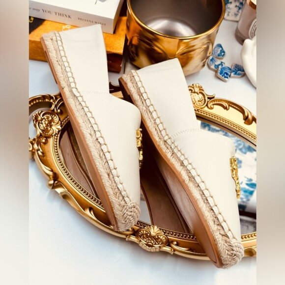 🆕  TORY BURCH 🧿 NWOB Eleanor Logo Leather Espadrilles, New Cream, Sz 8 - Picture 15 of 16